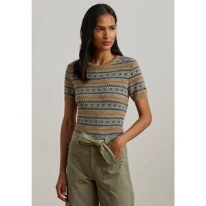 NWT Lauren Ralph Lauren Women's Fair Isle Short-Sleeve Sweater Size L